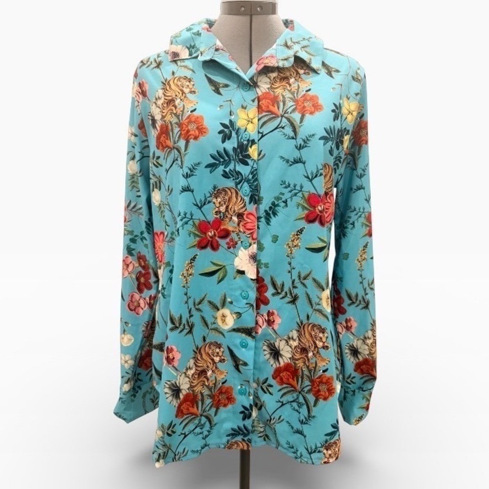 BlackMilk Tropical Tiger Button Down Shirt Womens Career Streetwear Large - Picture 3 of 11